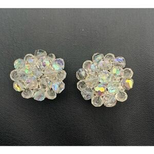 Vintage AB Aurora Borealis Crystal Clip On Earrings